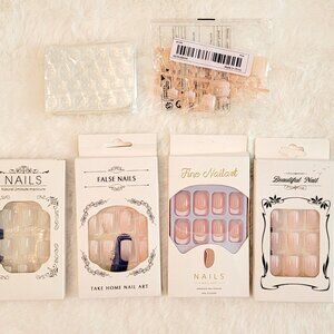 4 packages fake fingernails 1 pack fake toenails NEW jelly glue nail stickers